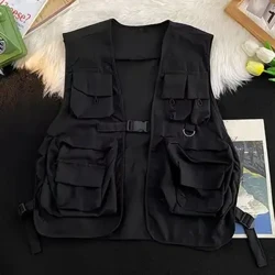 Vest Unisex Stíl Hip Hop Éadaí sráide Éadaí sráide Aonair Soladach Muinchille Loose Dúnadh Pócaí Il Mná Fir Fir Waist Cóta lasta