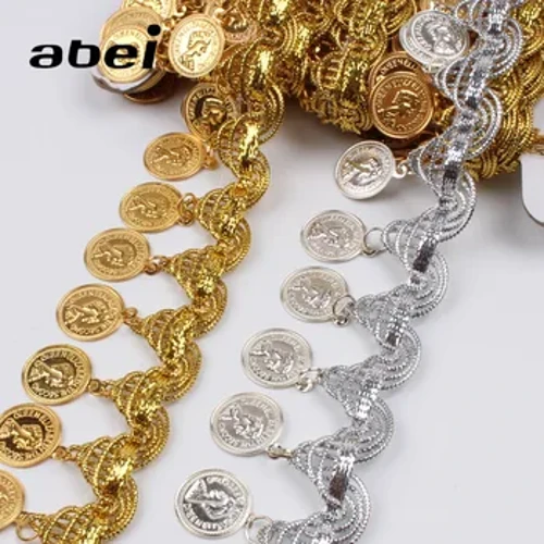 35mm 1yard auriu argint franjuri metalic regina paillette dantela pentru petrecere de nunta rochie de dans lucrate manual cusut costum țesături ornamente