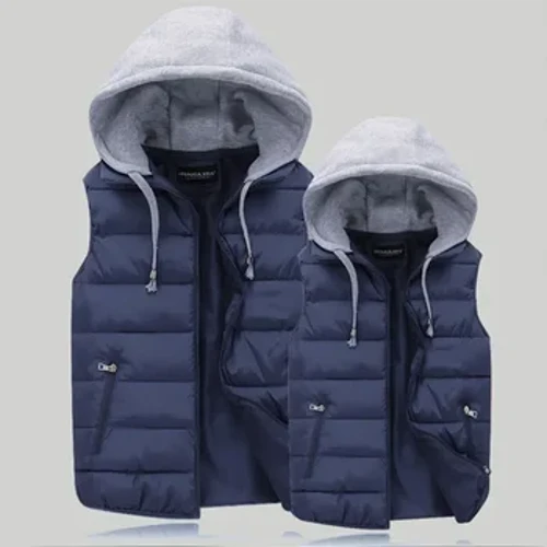 Pria Empuk Rompi Musim Gugur Musim Dingin Jaket Berkerudung Pakaian Luar Tebal Hangat Mantel Tanpa Lengan Kasual Rompi Pria Pakaian Pria Navy Tops
