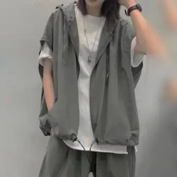 Männer Sportsvest Fréijoer Summer Dënn Vest Mantel Hooded Ärmlos Cardigan All-Saison Vest Oversize Zipper Placket Vest Jacket