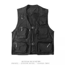 Gilet d'été en maille multi-poches pour appareil photo, gilet d'interview de journaliste