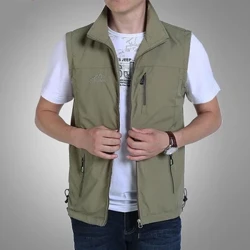 Áo vest khô nhanh dành cho nam giới chụp ảnh thường ngày, câu cá, áo vest nhiều túi, áo khoác, quần áo đi làm, áo vest ngoại cỡ