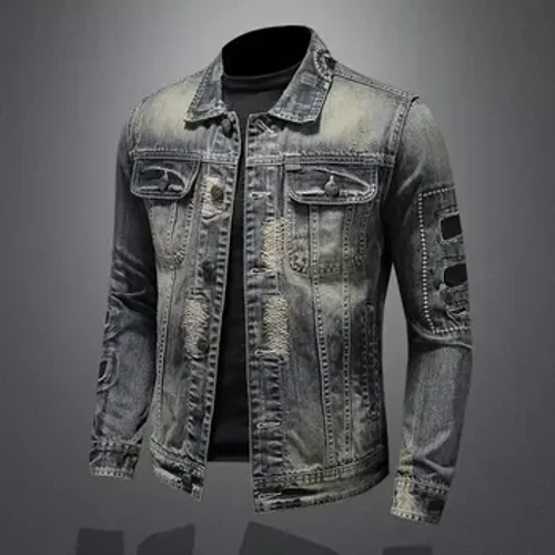 Vintage Đau Khổ Áo Khoác Denim Nam Mùa Xuân, Mùa Thu Giảm Béo Phong Cách Hàn Quốc Hợp Thời Trang Hàng Đầu Dành Cho Nam Thanh Niên Dáng Rộng Thông Thường Chiều Dài