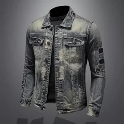 Vintage Đau Khổ Áo Khoác Denim Nam Mùa Xuân, Mùa Thu Giảm Béo Phong Cách Hàn Quốc Hợp Thời Trang Hàng Đầu Dành Cho Nam Thanh Niên Dáng Rộng Thông Thường Chiều Dài