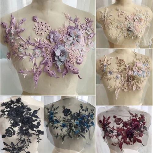 3D Blummen Beaded Spëtze Stoffer Applique Broderie Nähen Op Patches Fir Hochzäit / Owend Kleed Kleeder Patches Scrapbooking