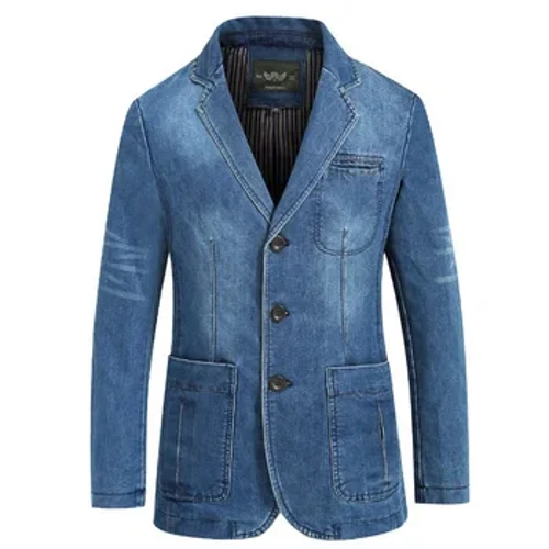 Siaced Denim Brand Men Siaced Blazer yr Hydref Siaced Filwrol Ffit fain Siaced Filwrol Breasted Sengl Coler Jeans Côt a Mwy Maint XXXXL