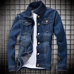 Trendikas meeste teksamantel Retro Slim Fit nööbid Denimmantel revääri temperament Meeste teksad jakk kooli