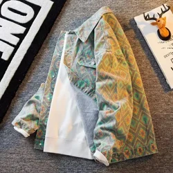 Áo khoác denim dáng rộng phong cách cổ điển Mỹ cho nam mùa thu Thiết kế thắt lưng hợp thời trang dạo phố