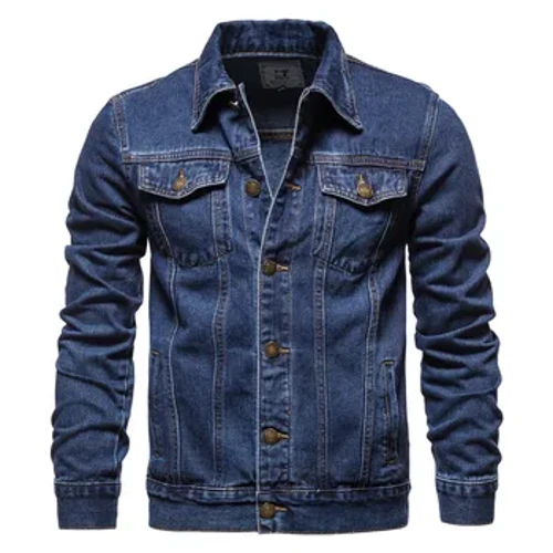 Chaquetas vaqueras de solapa lisa para hombre, chaquetas vaqueras de moda para motocicleta, abrigos informales de algodón entallados en negro y azul, primavera 2023