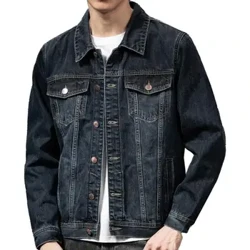 Áo khoác dáng ôm vừa vặn Áo khoác denim nam sành điệu có nhiều túi cổ áo có khóa đơn ngực Phong cách Hàn Quốc Mùa xuân cho A