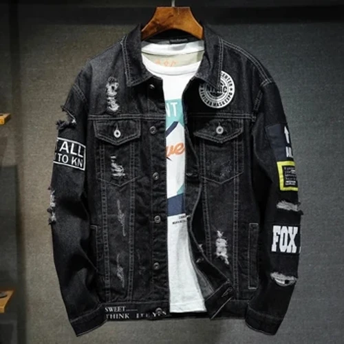 Gizonezko markako denim jaka Streetwear Punk Motozikleta erauzitako Cowboy Berokiak Kalitate handiko casual zulo solteak Gizonezko praka bakeroak
