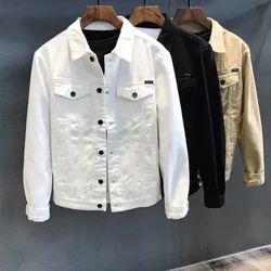 Outono inverno masculino fino branco denim jaqueta coreano moda casual jaquetas de trabalho para roupas masculinas