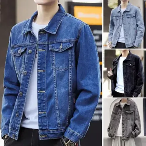 Männer Jacket Retro Hop Style Denim Jacket mat Multi Pocket Plus Gréisst Fit fir Männer Streetwear Mantel mat Single-breasted Design
