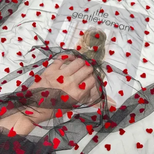 0.5yard Red Heart Flocked Mesh Tulle Guipure Lace Fabric High Quality Bridal Dress Wedding Decoration Su'isu'i Net Ie 150 Lautele