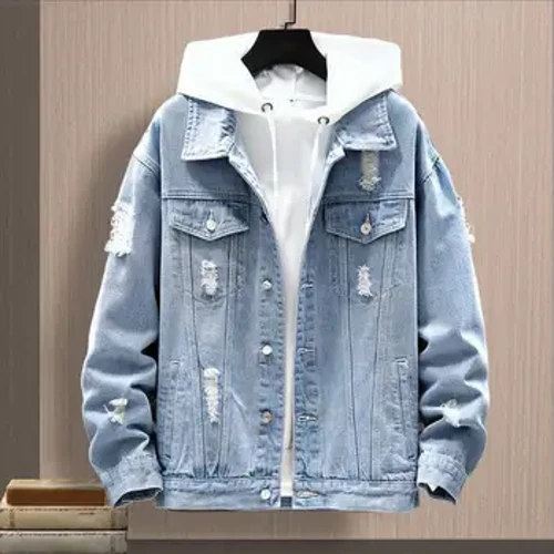 Chaquetas vaqueras con capucha para hombre de Hip Hop, ropa de abrigo informal para hombre, abrigo ajustado a la moda para otoño e invierno, chaqueta vaquera para hombre, ropa de calle 2023