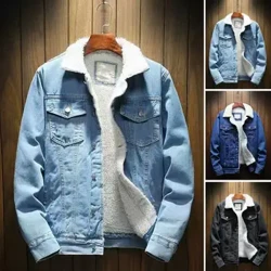 Dynion Jean Siaced Cig Oen Trwchus Cashmere Leinin Lliw Solid Dillad Allanol Coldproof Dillad Stryd Côt Denim Breast Sengl Gaeaf