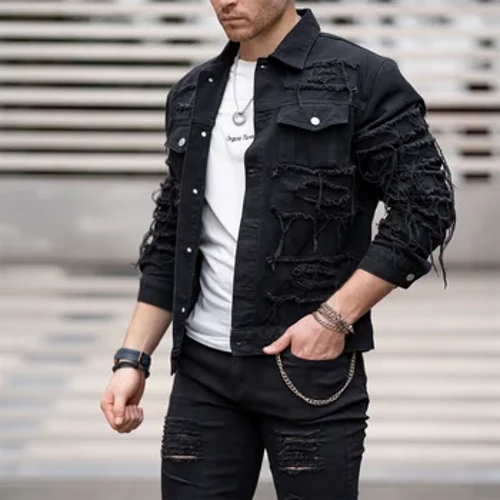 Erkekler Streetweed Moda Yığılmış Eklenmiş İnce Denim Ceket Kaliteli Erkek Katı Rahat Ceket Kaban