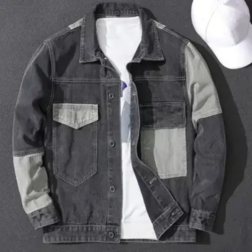 Miesten värit sopivat farkkutakki löysät yksiriviset pitkähihaiset napit rintataskut rennot hip hop streetwear farkut takki