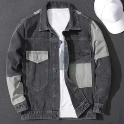 Erkekler Renk Eşleştirme Denim Ceket Gevşek Tek göğüslü Uzun Kollu Düğmeler Yaka Cepler Rahat Hip Hop Streetweed Kot Ceket