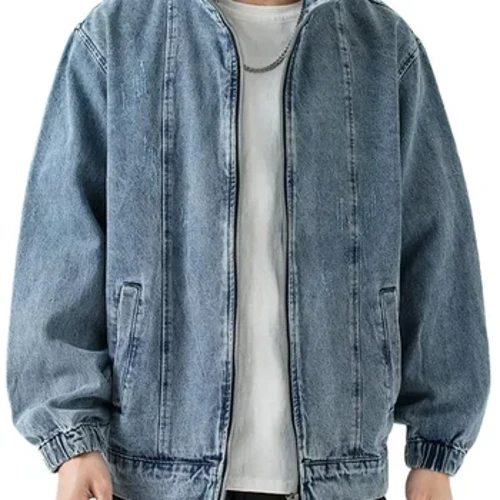 Best-S 71USD дънково яке Мъжко ежедневно есенно яке с цип, свободно Baggy Blue ретро яке Мъжко модно платно