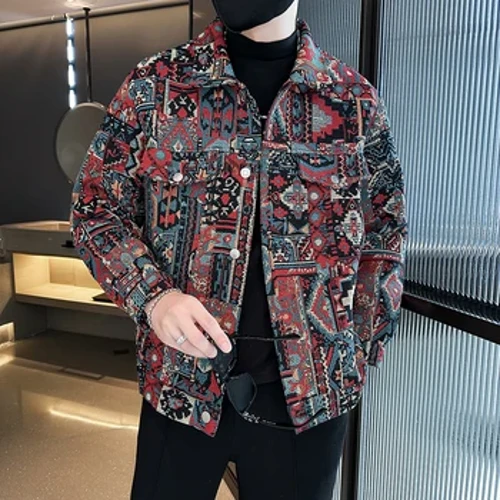 Bagong istilong Men Spring High Quality Printed Casual Denim Jackets/Male Jacquard Denim Jackets Man Slim Fit Coats 3XL-M