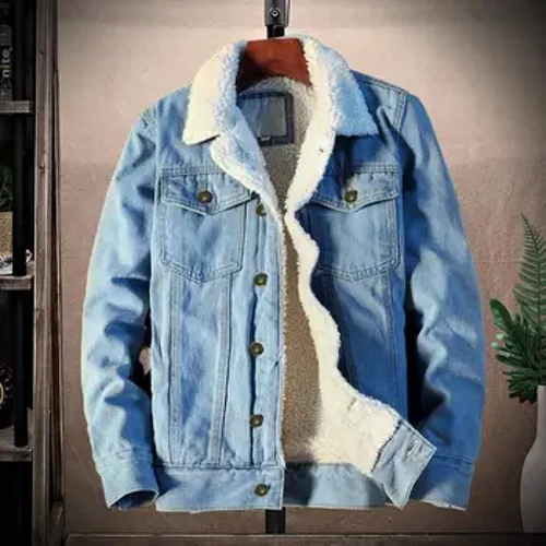 Trendig jeansjacka långärmad jeansjacka för vintern Lapelfickor Jean Ytterkläder