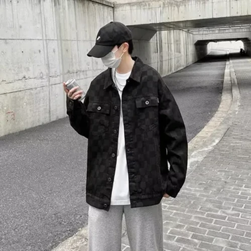 Siaced Dynion Denim Du Breasted Sengl Retro Swyddfa Dynion Côt Siaced Fer Dillad Allanol Achlysurol Hydref
