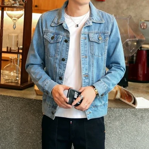 2023ko Udazkeneko Moda Gizonezkoen Denim Jakak Slim Fit Gizonezko Jeans Jaka Kotoizko jantziak Armarria Mahuka luzeko zuloa Gizonezko Jeans Berokiak