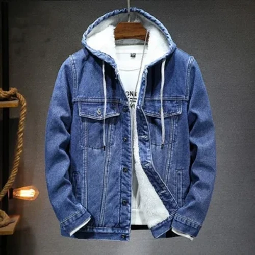 2023 novo mais grosso e mais quente jaqueta jeans com capuz masculino inverno lã de cordeiro com capuz e acolchoado jaqueta jeans tamanho M-4XL