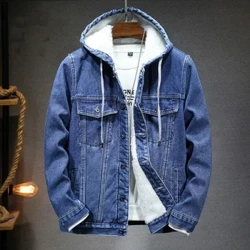 2023 Siaced Denim Cwfl Dynion Tewach a Chynhesach Newydd Siaced Denim Gaeaf gyda chwfl a phaddio siaced denim maint M-4XL