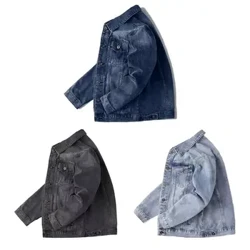 Kāleka Kāne Hop ʻO ke ʻano Denim Kāleka me nā ʻeke he nui Lapel no nā kāne lole alanui ʻaʻahu me ka nui o ka lima lōʻihi me ka umauma hoʻokahi.