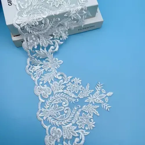 1 thước rộng 20 cm theo phong cách Châu Âu ngà Vải Ren Cưới Mạng Che Mặt Tiara DIY Đồ Trang Sức Cording Cốp Hoa