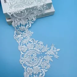 1 thước rộng 20 cm theo phong cách Châu Âu ngà Vải Ren Cưới Mạng Che Mặt Tiara DIY Đồ Trang Sức Cording Cốp Hoa