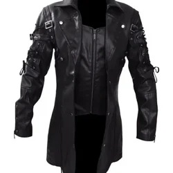Punk paltas vyriškas dirbtinės odos PU tranšėja striukė Viduramžių gotikos pavasario rudens viršutinė striukė Vintažinė gotikinė motociklininkų viršutinė apranga Abrigos