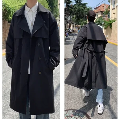 Koreý stili Bahar çukury palto Erkek köçe eşikleri Windbreaker çukur erkekler Gaty işewürlik tötänleýin uzyn köýnek
