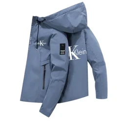 Huvjacka herr 2024 Nytt varumärke för vår och höst Trenchcoat för män Mode Casual Huvjacka med dragkedja Slimjacka för män