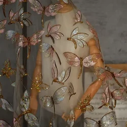 1 yard paljetter brodert sommerfugl øyenstikker blonder stoff for kjole, gjør-det-selv vev patchwork symateriale 150 cm bred