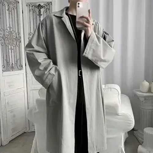 Mantel Ringan Lengan Panjang untuk Pria Kerah Trench Coat Bergaya untuk Pria Bernapas Tahan Kerut Jaket Musim Semi Musim Gugur untuk Pria