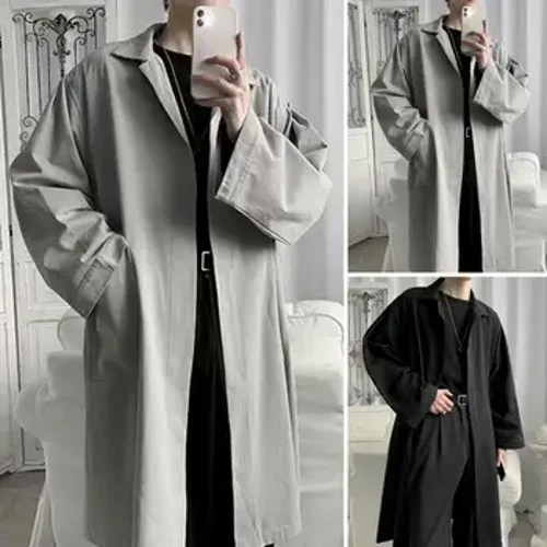 Mantel Pria Bernapas Kerah Jas Parit Bergaya untuk Pria Jaket Musim Semi Musim Gugur Tahan Kerut Bernapas Trendi Pinggang Sedang