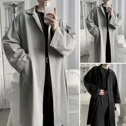 Côt Dynion Anadladwy Côt Ffos Lapel Steilus ar gyfer Dynion Siaced Gwanwyn Hydref Sy'n Anadlu Sy'n Gallu Anadlu Waist Canolig Hir