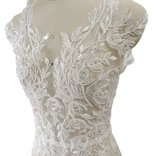 65*48 CM In Rilievo Paillettes Pizzo Petto Fiori 3D Abito Da Sposa Applique FAI DA TE Copricapo Da Sposa Colletto di Pizzo Tessuto di Pizzo Patch RS4187