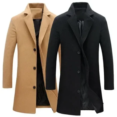 Enkelknäppt kavaj Lång kappa Jacka Mode Höst Vinter Fritidskappa Plus Size Trench Herr Yllerockar Enfärgad
