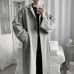 Lång trenchcoat för män Lapel Män Trenchcoat Andas vindjacka tunn enfärgad herrrock för vår höst