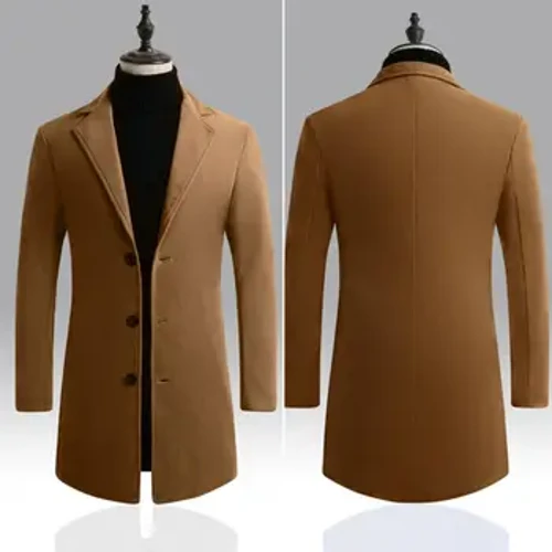 Moda masculina trench coat outono turndown colarinho estilo coreano lapela botões casaco de lã jaqueta de inverno à prova de frio