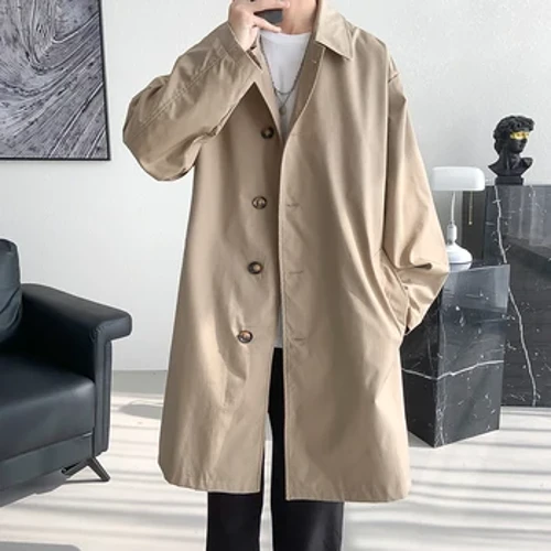 Meeste Trench Coat Mood pikk tuulejakk Meeste ühevärviline üherealine lahtine vaba vabaaja Trench Meeste tänavariided suures suuruses M-5XL