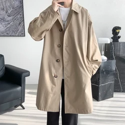 Trenchcoat för män Mode lång vindjacka Herr Enfärgad Enkelknäppt Lös Casual Trench Man Streetwear Plus Size M-5XL