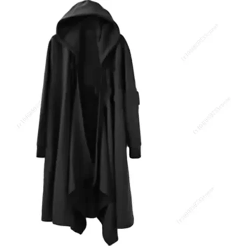 Forår Efterår Mænd Bånd Patchwork Punk Hip Hop Lang Trench Coat Hættejakke Mænd Sort Techwear Vlevet Jakke Overfrakke