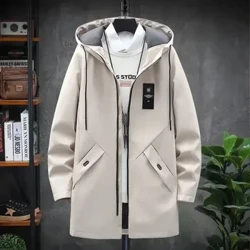 2023 Musim Gugur dan Musim Dingin Plus Ukuran Jas Parit Mantel Panjang Sedang Plus Jaket Berkerudung Tebal Bulu Mantel Pria Trendi 6XL