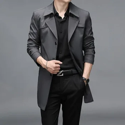 Frühling und Herbst, langer Trenchcoat, Herrenmode, Business, lässig, Windjacke, Herren, einreihig, Trenchcoat, Oberbekleidung, Übergröße, 8XL