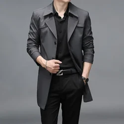 I-Spring Autumn Long Trench Men Ibhizinisi Lemfashini Ijazi le-Windbreaker elivamile Mens Solid Single Breasted Trench Outerwear Plus Size 8Xl